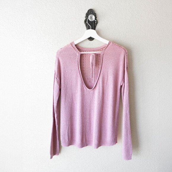 Express Sz Medium Dusty Pink Open Knit Back Sweater Long Sleeve Pullover - Picture 6 of 8